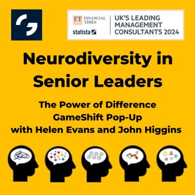 Screenshot advertising the GameShift pop-up 'Neurodiversity in Senior Leaders' with Helen Evans and John Higgins