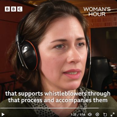 Screenshot of Helen Evans being interviewed on Woman's Hour