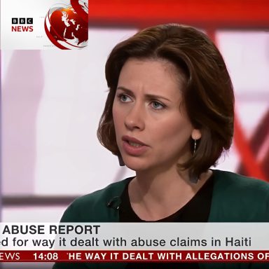 Screenshot of Helen Evans being interviewed on BBC News